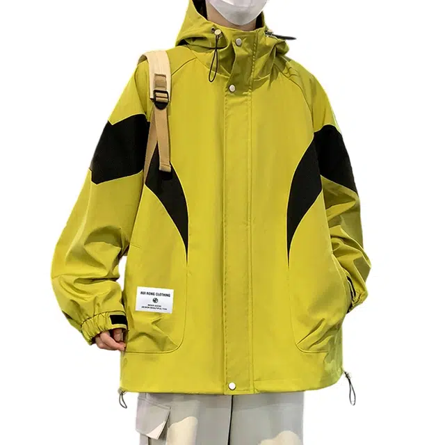 顶峰保罗 美式解构拼接撞色拉链休闲工装上衣无性别主义户外登山通勤直筒宽松加肥加大简约百搭潮牌高街长袖连帽夹克外套 男女同款