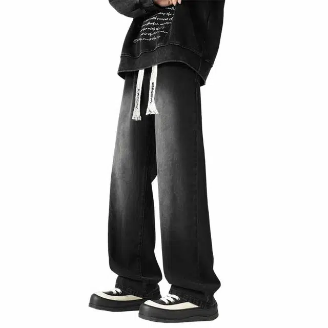 颂希尔 复古水洗休闲长裤美式高街宽松直筒裤百搭牛仔裤 男女同款