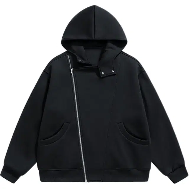 颂希尔 高街美式复古设计感不规则双拉链春秋重磅潮牌港风·连帽开衫外套宽松百搭休闲卫衣 男女同款