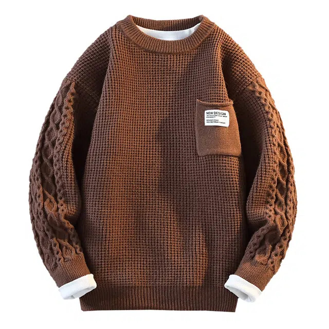 百胜狐 百胜狐男宽松休闲打底圆领青少年学生帅气毛线衣上衣纯色针织衫 男款