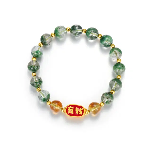 千叶珠宝 黄塔宫廷风时尚 绿幽灵 手串 男女同款情侣款