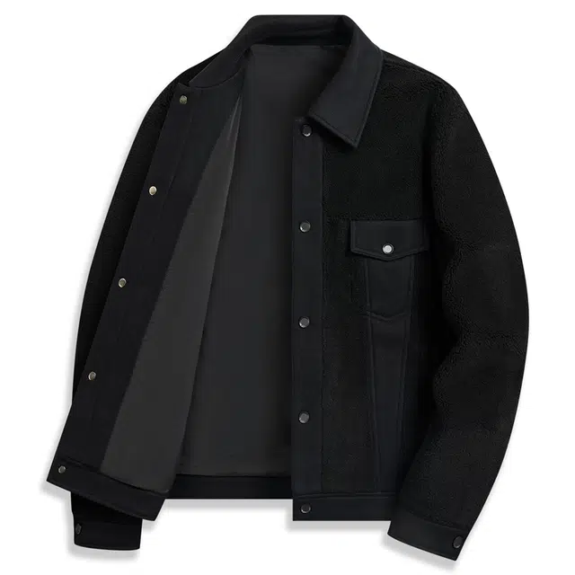 与狼共舞 时尚羊羔绒拼接保暖亲肤超柔软舒适工装百搭翻领夹克外套 男款