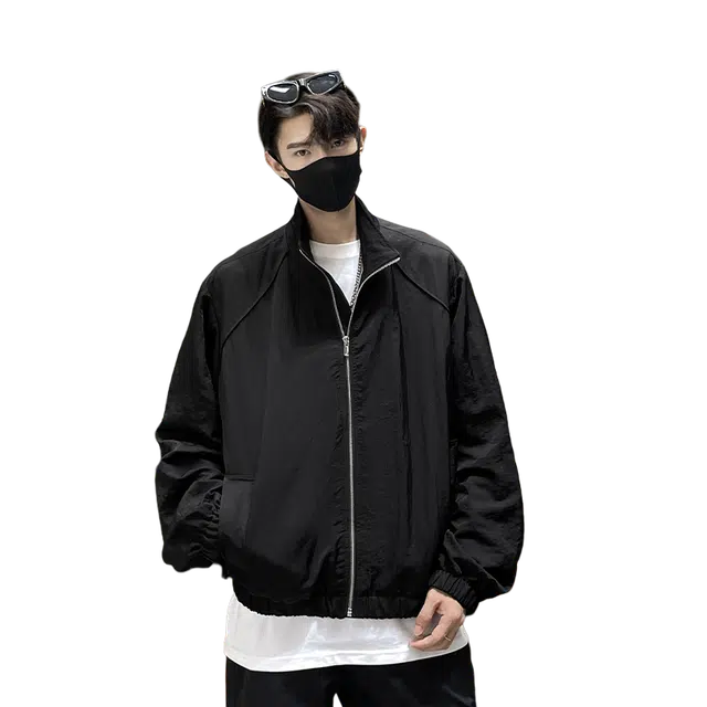 一碗士多 美式复古高街小众百搭纯色简约拉链立领宽松防风防水日常通勤户外运动跑步经典款夹克 男女同款