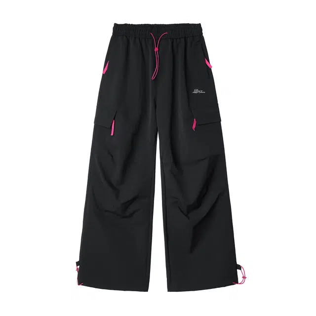 黑恐龙 美式高街潮流字母印花纯色中腰系带简约直筒垂感时尚百搭舒适宽松山系户外日常通勤长裤休闲裤 男女同款