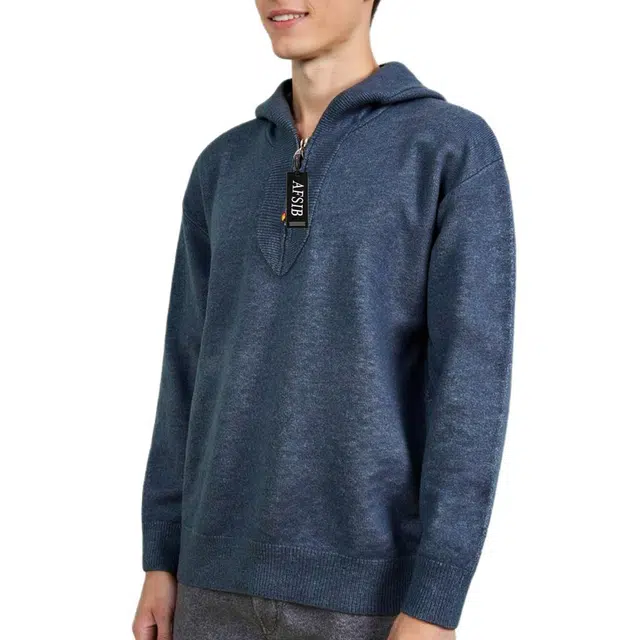 艾梵斯贝 美式复古潮流拉链领简约设计感高端轻奢小众纯色日常通勤百搭宽松休闲商务成熟质感连帽高级感毛衣 男款