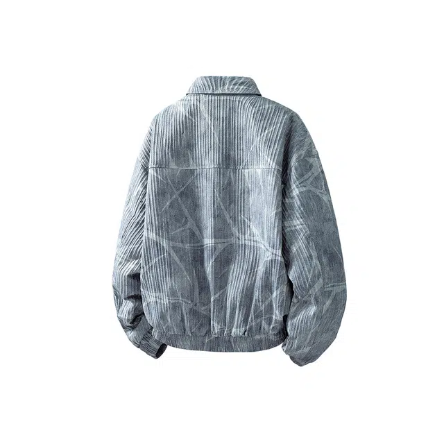 顶峰保罗 美式复古扎染做旧翻领牛仔外套无性别主义直筒宽松加肥加大休闲百搭衬衫上衣潮牌时尚高街长袖防风夹克 男女同款