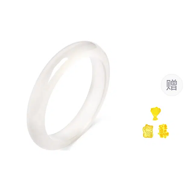 周百福 白月光 荔枝冻 国潮新中式优雅清冷感 高级感温婉气质香槟色 汉服旗袍贵妃镯 告白纪念日礼盒 玉髓 手镯 女款