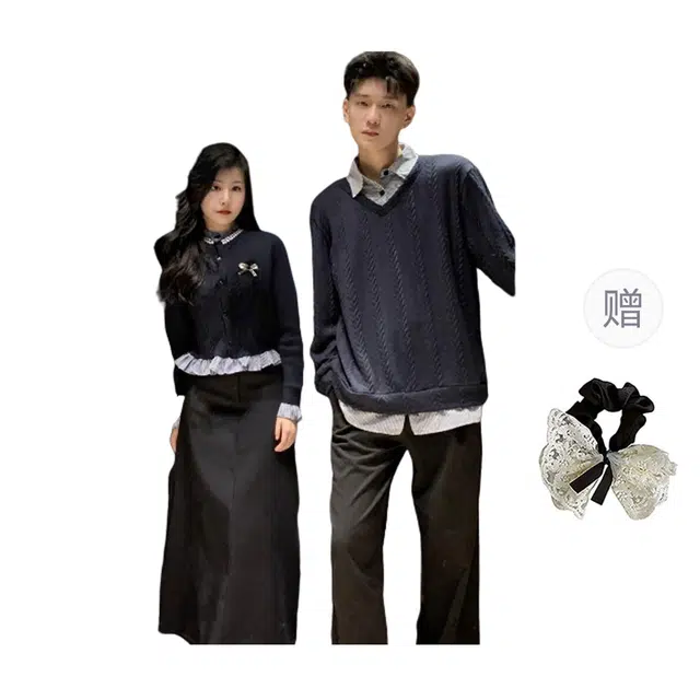 涂诗菲 法式气质百搭设计感显瘦长袖针织开衫外套毛衣假两件情侣套装