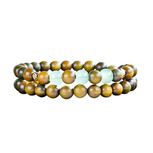 灵晔 【消除烦恼】国潮文玩佛珠念珠转运珠好运转运吉祥祝福新中式民族个性#好运连连 绿檀 手串 男女同款情侣款