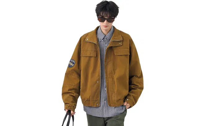 徐太浪 美式高街复古水洗拼接外套潮流翻领工装设计百搭款式长袖耐磨保暖牛仔上衣夹克 男女同款