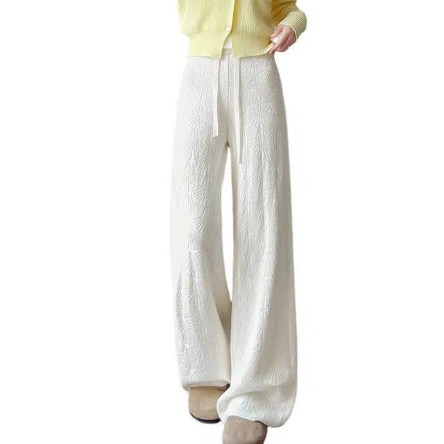 荟萃阁 提花软糯针织阔腿裤高腰显瘦慵懒垂感休闲裤 女款