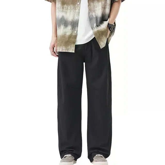 纯团 莱赛尔直筒阔腿裤秋季宽松垂感纯色青春活力风中低腰长裤简约百搭潮流休闲裤 男款