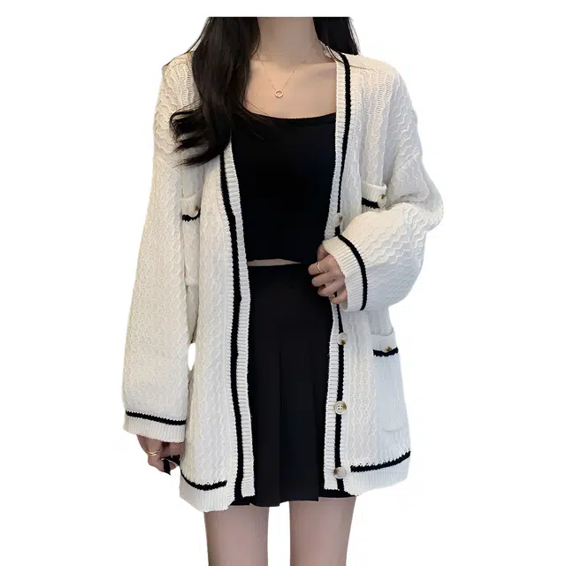 荟萃阁 设计感百搭慵懒宽松长袖开衫上衣外套针织衫 女款