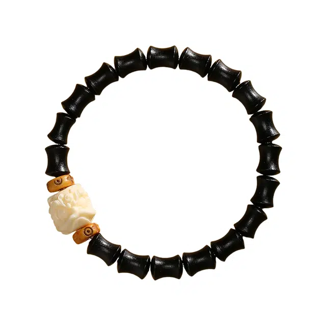 子婳 檀木竹节醒狮招财进宝节节高升新中式小众设计典雅气质文玩盘完串珠#好运 黑檀 手串 男女同款情侣款