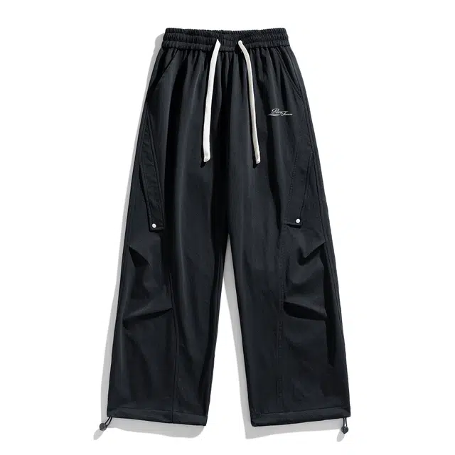 黑恐龙 美式高街潮流字母印花纯色中腰系带简约直筒垂感时尚百搭舒适宽松日常通勤户外运动长裤休闲裤 男女同款