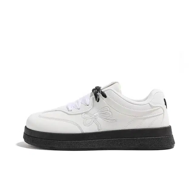 潮流小众复古甜美休闲百搭蝴蝶结厚底小个子显脚小学院风 耐磨轻便透气 低帮 板鞋 女款