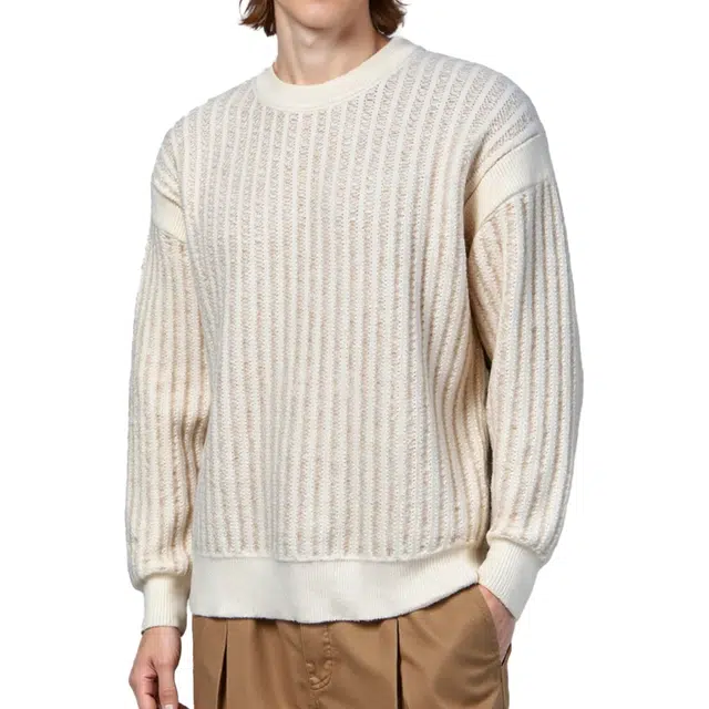 艾梵斯贝 高端轻奢复古潮流竖条纹简约风日常通勤百搭宽松休闲时尚商务高级感法式慵懒风学院内搭圆领毛衣 男款