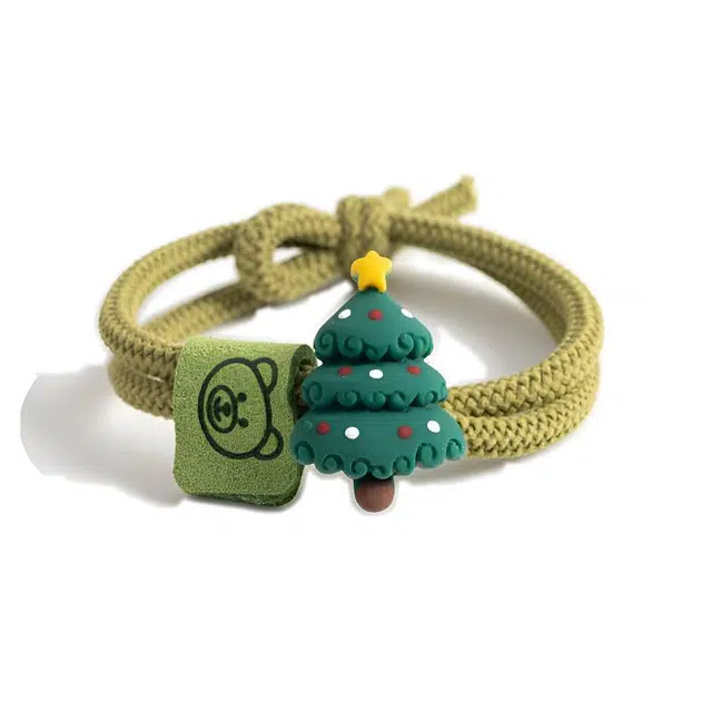 【甜美可爱圣诞树】 攸委 高级质感时尚皮标加粗发绳 学生少女橡皮筋头绳高弹力耐用不伤发 锦纶 发圈扎头发成人百搭网红头饰手绳 女款