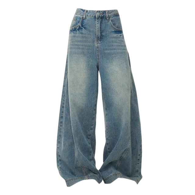 拾籍 美式复古水洗潮流宽松设计个性阔腿裤牛仔裤 女款