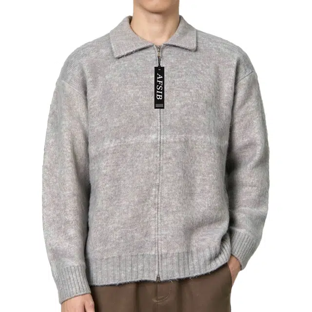 艾梵斯贝 港风简约拉链翻领设计高级感美式复古感青年时尚气质法师慵懒风柔软亲肤宽松休闲日常通勤百搭开衫毛衣 男款