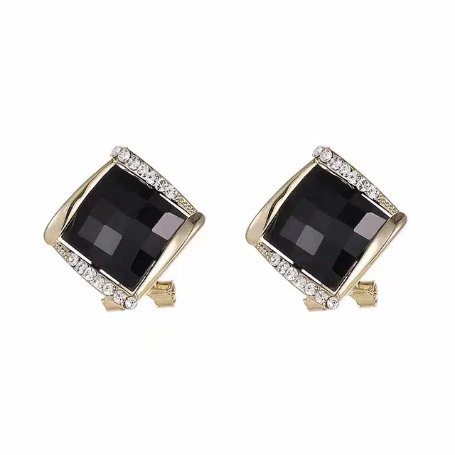 澜耀 黑色几何菱形  小众设计轻奢高级感时尚耳饰 合金 耳环 女款