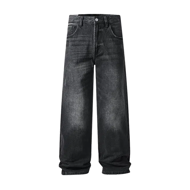隐狼世家 水洗弯刀男秋季美式高街潮牌宽松直筒阔腿长裤子牛仔裤 男款