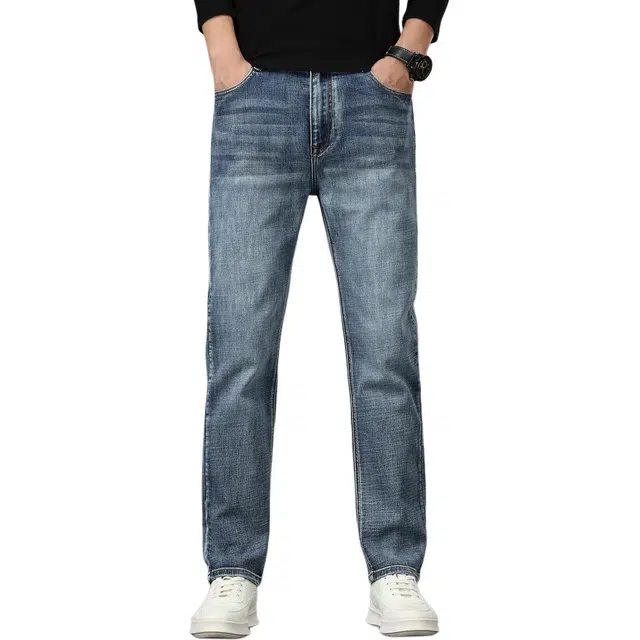 卡丹狄诺 竹节棉复古秋冬直筒厚款轻奢保暖舒适通勤百搭轻商务休闲长裤男裤子男牛仔裤 男款