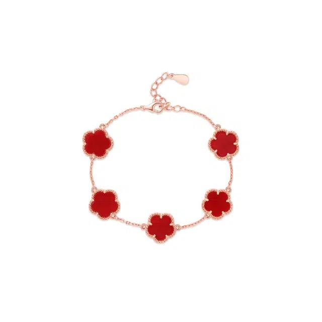 聆听花开 四叶草玫瑰金五花轻奢风气质优雅甜美少女精致高级感个性小众五瓣花朵有钱花礼盒装#好运 玛瑙 手链 女款