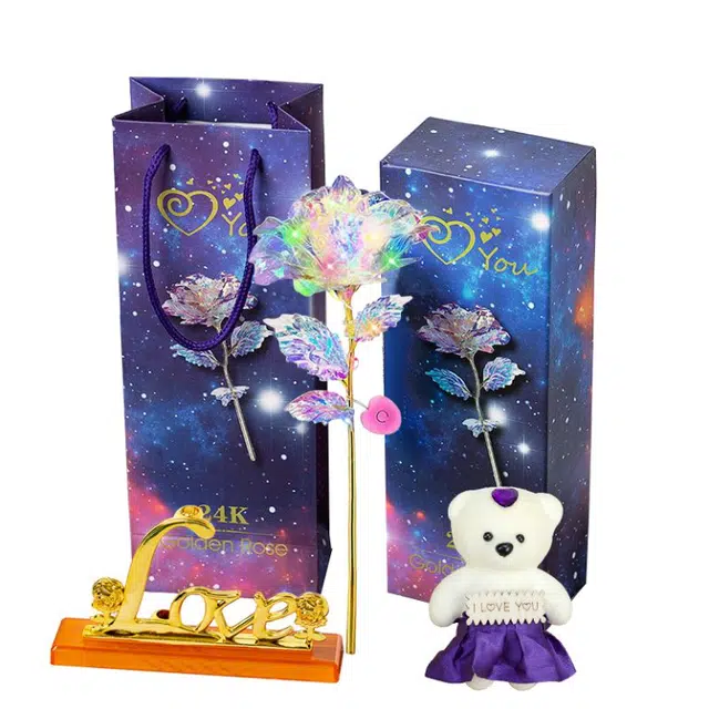 喜顽童 炫彩玫瑰花七彩变幻星空塑料玫瑰花 其他静态模型