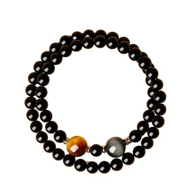 子婳 诸事顺利招财转运好运连连新中式复古国风文玩盘玩佛珠小众轻奢优雅百搭串珠 黑曜石 手串 男女同款情侣款