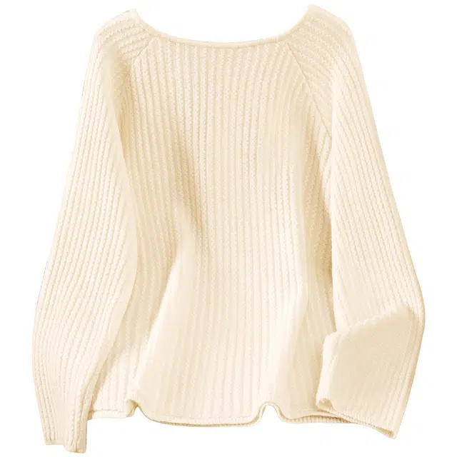 她池 优雅气质镂空设计纯色圆领套头插肩长袖毛衣 女款