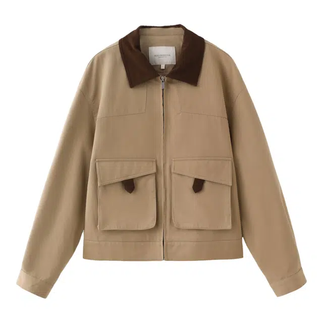 花栗鼠小姐 山系户外巴恩风撞色拼接大口袋设计工装外套美式复古宽松休闲日常通勤登山舒适潮流百搭痞帅翻领短款长袖夹克 女款