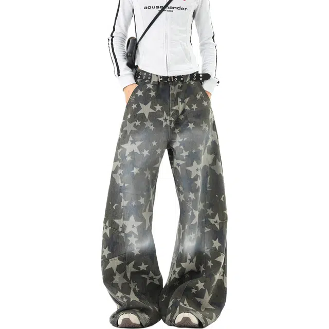 Zoffili Vintage Star Camouflage Wide Leg Jeans