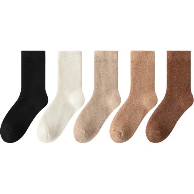 潞优野 简约防臭抗菌加绒加厚款毛圈保暖防寒冬天雪地靴羊毛秋冬中筒袜 女款