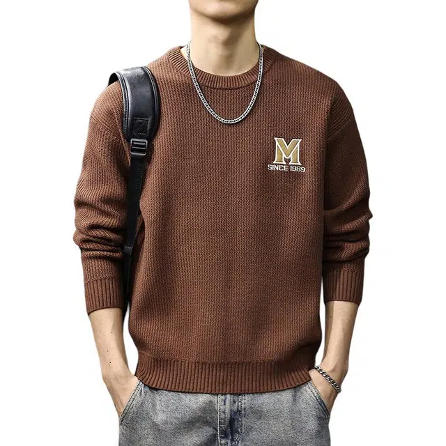 前进牛 美式休闲经典复古潮牌高街轻奢高级感重磅百搭潮流百搭宽松大码长袖针织衫 男女同款