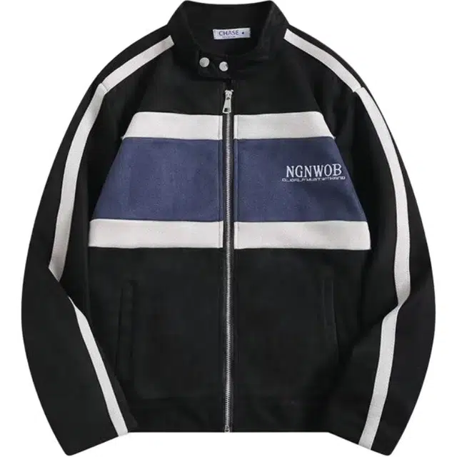 洞洞拐 美式复古拼接外套潮牌小众情侣装飞行机车夹克 男女同款