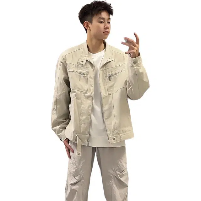 黑马漫画 美式复古立领外套春秋宽松设计感夹克 男女同款