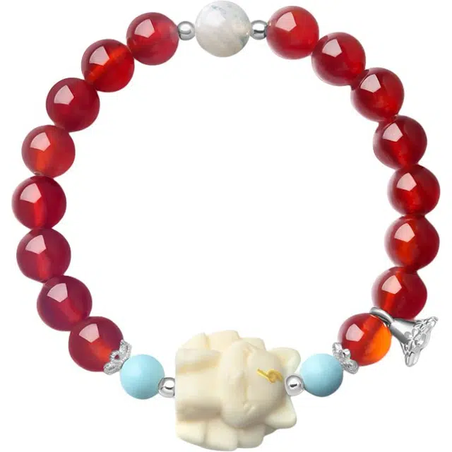 既白南兮 复古新中式松石象牙果#好运天然 玛瑙 手串 男女同款情侣款