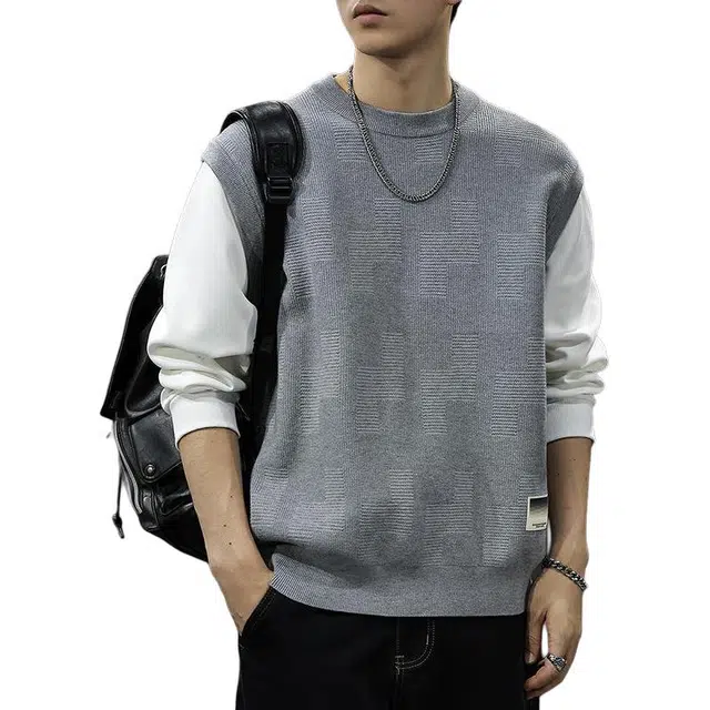 前进牛 秋冬美式休闲经典复古潮牌运动学院风假两件圆领套头打底潮流轻奢文艺风宽松保暖内搭针织衫 男女同款