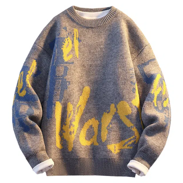 百胜狐 百胜狐男秋冬季青少年潮流韩版加绒加厚宽松线衣中学生针织衫 男款