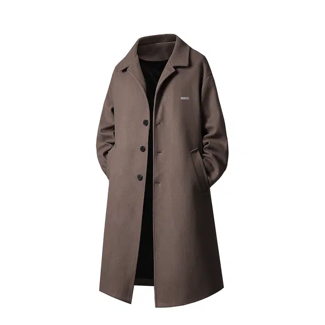 吾皇猫 潮牌纯色中长款宽松百搭休闲翻领单排扣舒适保暖大衣 男女同款