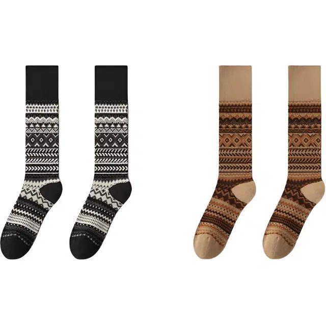 潞优野 民族风复古防臭抗菌微压力瘦腿春秋款小腿高筒袜 女款