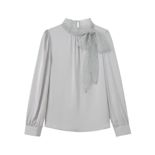 柳絮自制 飘带优雅气质长袖上衣衬衫 女款
