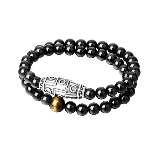 【双层叠带】吉韵天珠 国潮文玩古玩复古百搭 招财转运九眼 前程似锦 良辰缘 合金#好运#好运 黑檀 手串 男女同款情侣款