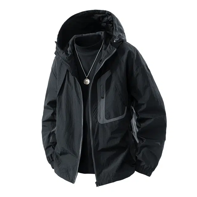 希越 希越三防都市运动户外潮牌冲锋外套防水防污放油耐磨百搭纯色连帽上衣轻便男女情侣同款夹克 男款