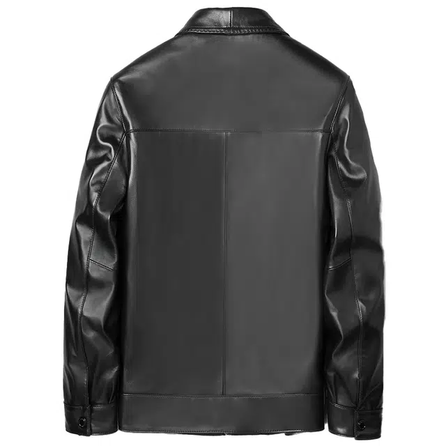 比利斯山羊 时尚休闲纯色长袖翻领真皮皮衣 男女同款