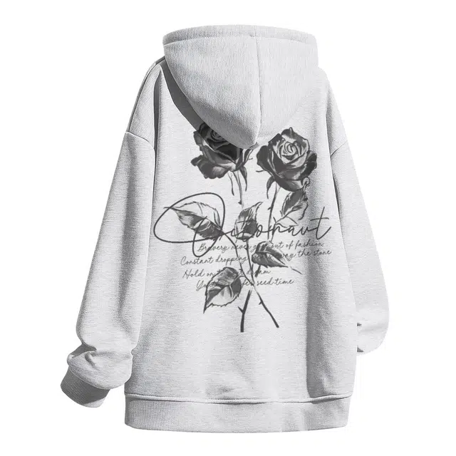 海底小纵队 美式高街背面暗黑系玫瑰艺术体字母印花复古风穿搭时尚宽松多场景适用百搭通勤运动舒适连帽口袋长袖卫衣 男女同款