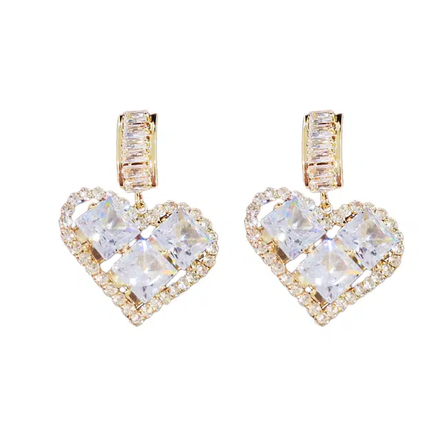 澜耀 金色爱心耳坠 气质轻奢时尚百搭小众简约精致甜美耳饰 合金 耳环 女款