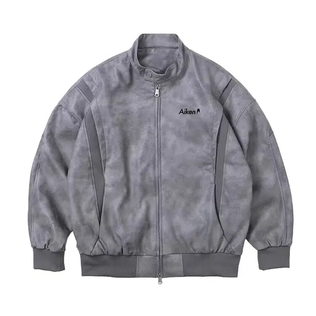 爱肯 美式复古高街嘻哈潮流棒球领宽松休闲百搭直筒落肩螺纹收口长袖防风机车运动户外无性别主义设计感拉链解构扎染外套夹克 男女同款