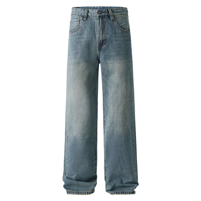 隐狼世家 美式复古水洗男宽松直筒阔腿休闲裤子牛仔裤 男款